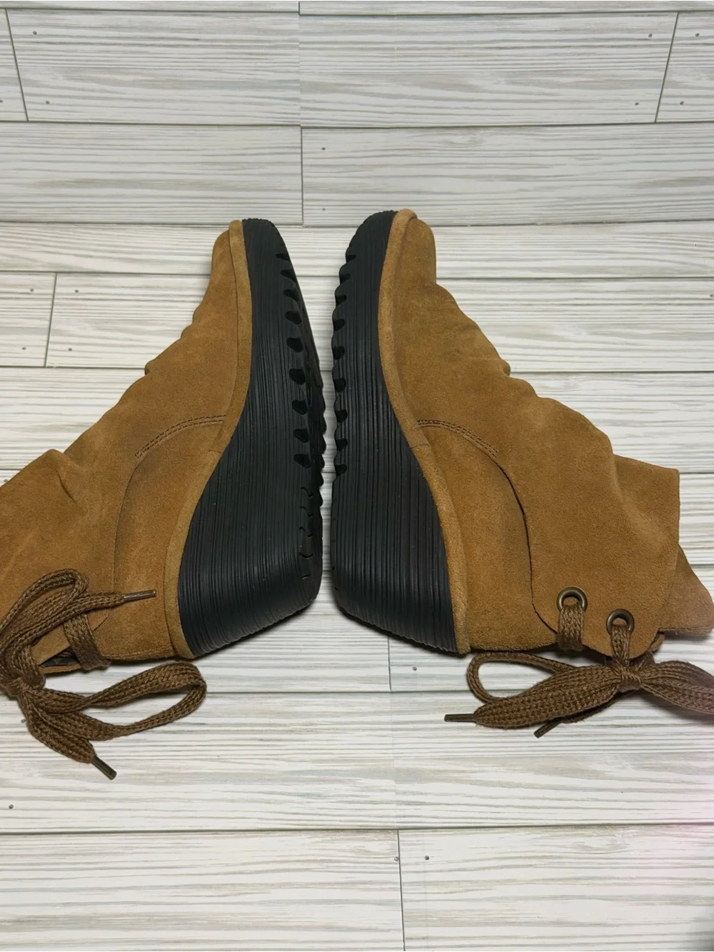 Fly London Yama Women’s Suede Wedge Ankle Boots Brown Lace Up EU 37